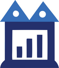 Poster - Abstract illustration of a blue house shape containing a bar graph showing upward growth and financial progress