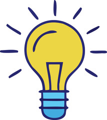 Poster - A simple hand drawn illustration of a bright yellow light bulb with blue outlines symbolizing a new idea or inspiration
