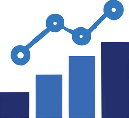Fototapete - Blue line graph with interconnected circles and ascending bar chart representing growth and progress in business analytics and data visualization