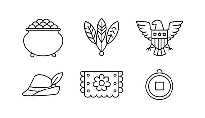 Poster - Patriotic, cultural linear icon set. heritage, festival, tradition icons in line style