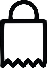 Poster - Simple black outline of a shopping bag with a rounded handle and a jagged bottom edge on a white background