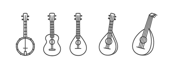 Poster - Musical instrument line icon set. guitar, violin, mandolin, banjo collection