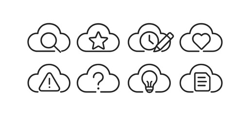 Poster - Cloud computing line icon set with search, favorite, alert, and more illustrations
