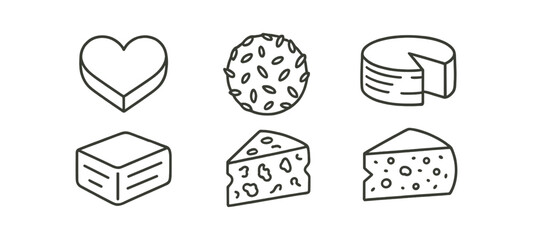 Poster - Cheese and food outline icon set. dairy, snack icons outline collection