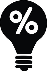 Poster - A stylized black light bulb silhouette with a white percentage symbol prominently displayed inside its glass enclosure against a white background