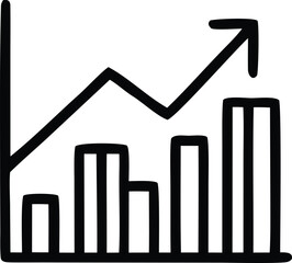Poster - Simple hand drawn bar graph with an upward trending line and arrow indicating growth and positive progress