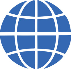 Poster - Stylized blue globe icon with intersecting white lines representing continents and meridians on a clean white background