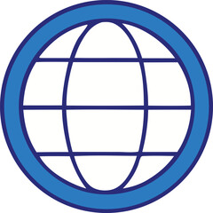 Poster - Stylized blue globe icon with parallel lines representing latitude and longitude on a white background