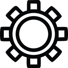 Poster - A stylized black and white graphic representation of a gear with eight square teeth and concentric circles in the center