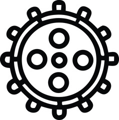 Poster - Stylized circular gear or cogwheel icon with internal concentric circles and a segmented outer edge on a white background