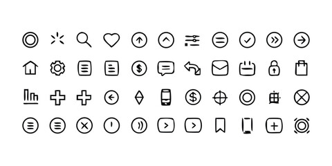 Fototapete - Comprehensive Set of 95 Basic Outline Icons for UI UX Design on Transparent Background A versatile collection for web and app development with easy customization
