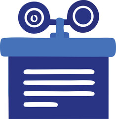 Poster - Stylized blue and white icon depicting a retro camera with a waterfall effect flowing downward