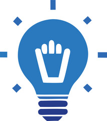 Poster - Bright blue stylized light bulb icon with radiating lines and diamonds symbolizing innovation creativity and new ideas