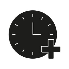 Fototapete - Clock With Plus Sign Solid Icon. Time Management, Schedule Addition, And Deadline Extension Silhouette Symbol. Productivity And Planning. Isolated Vector Illustration