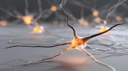Poster - Dynamic graphic of glowing neural circuits intertwining across a minimalist gray scene focusing on the interplay of energy and communication within the nervous system embodying the