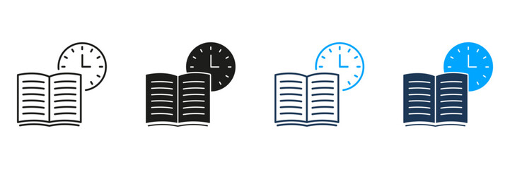 Fototapete - Open Book With Clock Line And Solid Icon Set. Time Management, Study Scheduling, And Reading Planning Symbol Collection. Educational And Productivity Concept. Isolated Vector Illustration