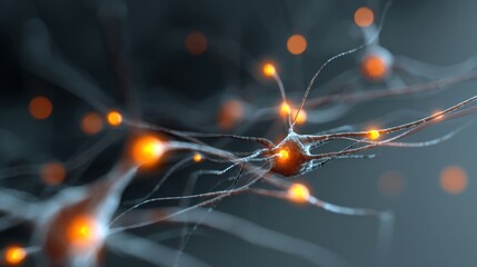 Poster - artistic representation of brain waves cascading through a network of neurons captured in bright pul