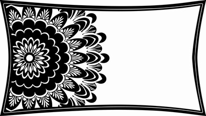 Poster - Black and white floral mandala design on the left side of a rectangular bordered frame design
