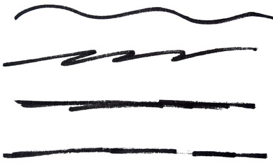 Poster - Set of black hand drawn marker pen stroke line transparent background design element doodle scribble underline