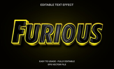 Poster - Furious text, editable text effect template, 3d bold yellow neon glow futuristic typeface