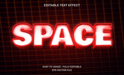 Poster - Space text, editable text effect template, 3d bold red neon glow futuristic typeface