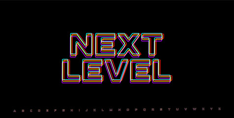 Poster - NEXT LEVEL glitch alert phrase. Futuristic RGB headline for gaming UI, level transition screen or tech interface display. Vector illustration.