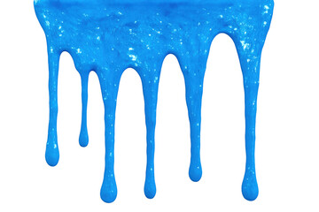 Poster - Thick glossy light blue paint dripping down on a transparent background, creating a sticky and gooey texture