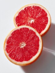 Poster - Vibrant Grapefruit Halves Displayed With High-Key Lighting and Clear Layout on a Bright Surface