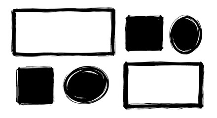 Poster - Brush stroke frame line shape sketch texture set. Hand drawn scribble marker paint square, rectangle, circle shape. Abstract round doodle geometric chalk effect. Vector illustration