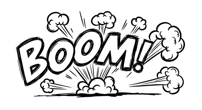 Line speed cartoon effect, boom explosive motion text element set. Comic boom burst, explosive smoke cartoon vector icon. Hand drawn sketch doodle action effect drawing. Vector illustration