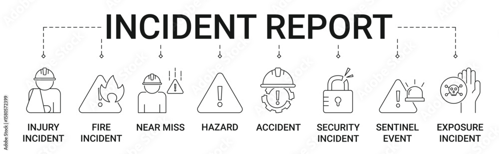 Report Injuries Icon Vetor Incident Report Banner with injury, near miss, hazard, accident ...