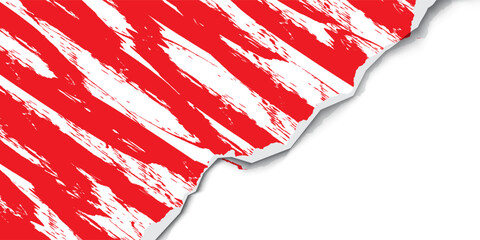 Aufkleber - Torn paper effect vector illustration with abstract red and white diagonal grunge brush strokes.