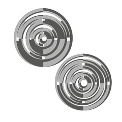 Poster - Two abstract disks. Radial gray pattern. Concentric circles Vector. Modern techno graphic.