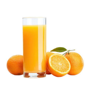 orange juice in a glass with oranges on a white background, png, transparent