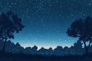 Wall Mural - starry night sky star-filled silhouette landscape.