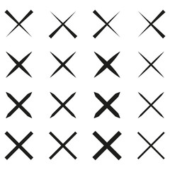 Poster - Black cross collection. Varied stroke forms. White background elements. Vector rejection icons.