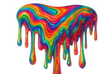 Poster - Colorful paint dripping down, creating a vibrant and textured abstract design on transparent background