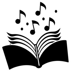 Naklejka na meble Open book illustration musical notes above silhouette vector illustration