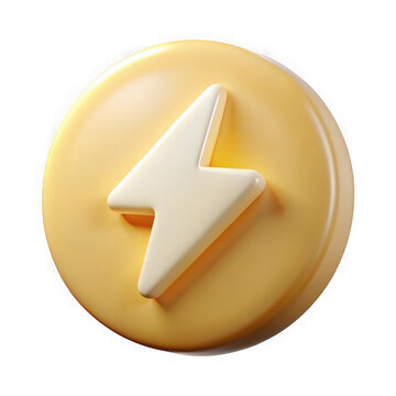 3d rendered yellow circle with a white lightning bolt icon on a black background