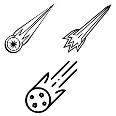 Poster - Three outlined comets with different tail designs falling diagonally in a black and white image