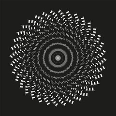 Poster - Concentric spiral pattern. White pixel design. Abstract optical shape. Vector swirl illustration.