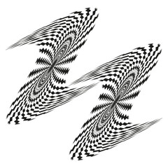 Poster - Twin checkered spirals. Slanted optical vortexes. Psychedelic swirling Vector. Distorted chess illusion.
