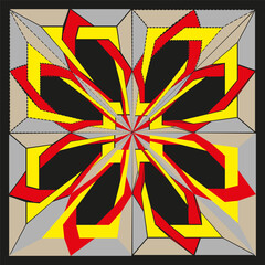 Poster - Fractal flower shape. Petal bloom illustration. Radiant color explosion. Vector symmetric design.
