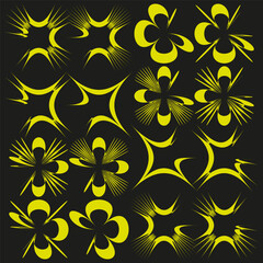 Poster - Abstract yellow shapes. Organic burst patterns. Floral star elements. Vector decorative background.