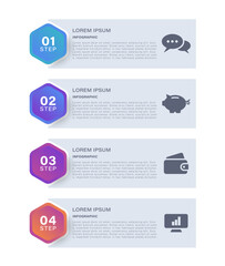 Aufkleber - 4 steps process vertical vector infographic template with business icons. Infographic layout, timeline or report
