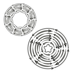 Poster - Circular arrow spirals. Rotating direction symbols. Dynamic flow Vector. Black white artwork.