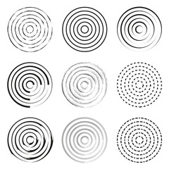 Poster - Spiral circle set. Concentric ring shapes. Modern Vector elements. Dynamic abstract patterns.