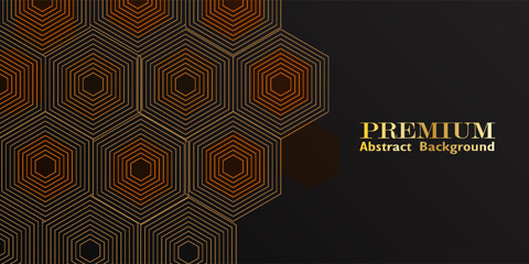 Poster - Abstract black and gold hexagon pattern background. Modern simple overlay geometric texture creative design. Luxury and elegant style graphic. Suit for poster, cover, banner, flyer, brochure, website.