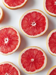 Poster - Grapefruit Halves Arranged Diagonally on a White Surface With Empty Space Above Them for Potential Text or Design