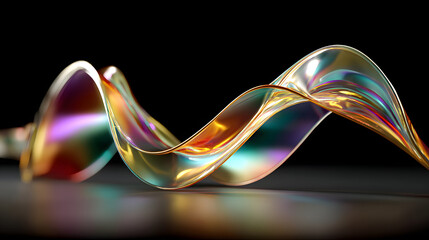 Poster - 3d holographic ribbon glass morphism wave line isolated on abstract background render. Iridescent curve liquid shape with colorful hologram gradient. Multicolored Glass Background